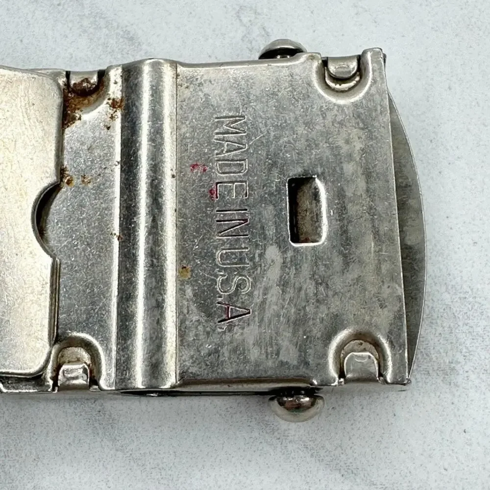 Vintage Silver Tone Web Clamp Military Style Belt Buckle Made in USA ✨